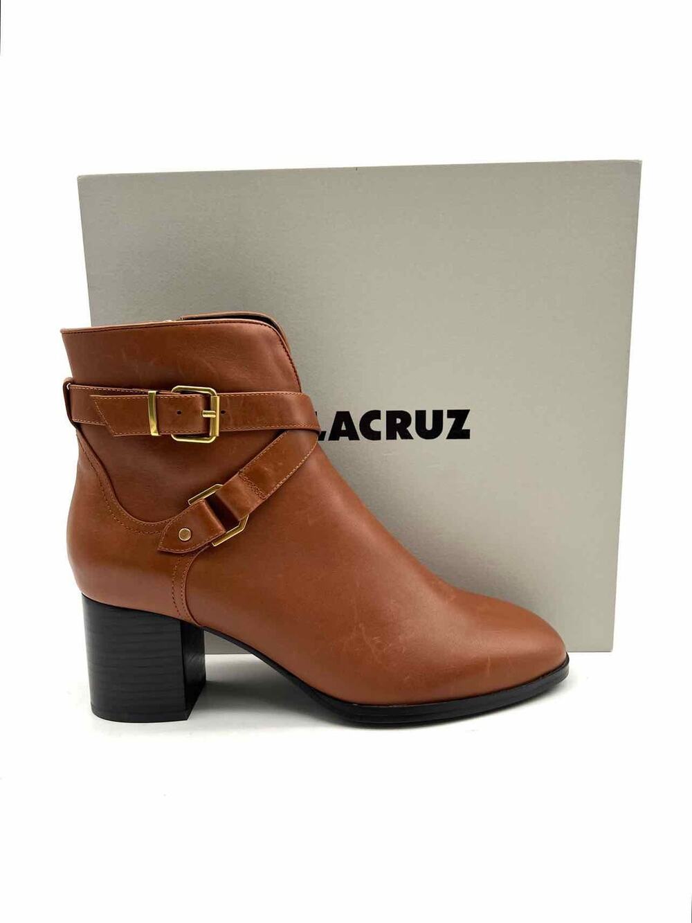 Lola Cruz Size 10/10.5 Brown/Gold Buckle(s) Leather Designer Ankle Boots